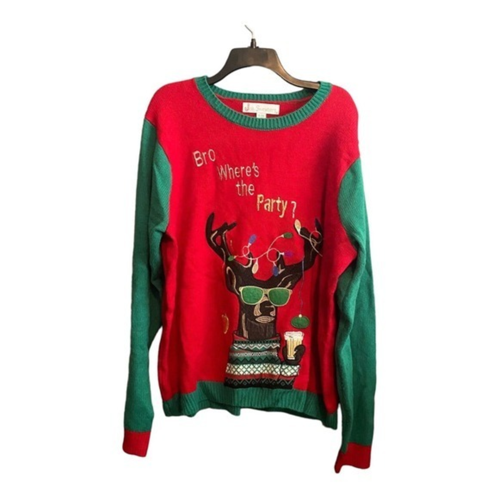 Jolly Sweaters Bro Where's The Party Holiday Christmas Reindeer Sweater‎ X-Large